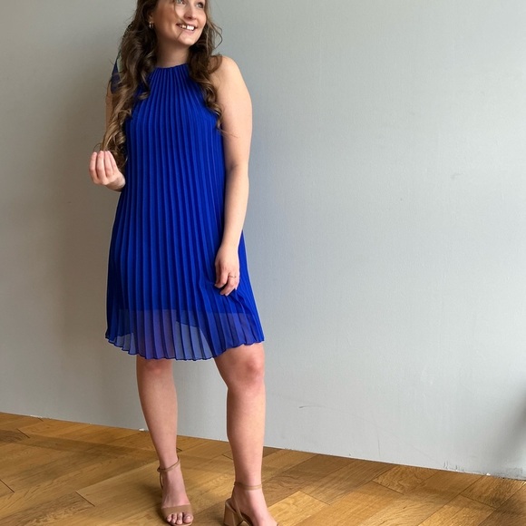 Vibrant Blue Pleated Dress - Picture 2 of 7